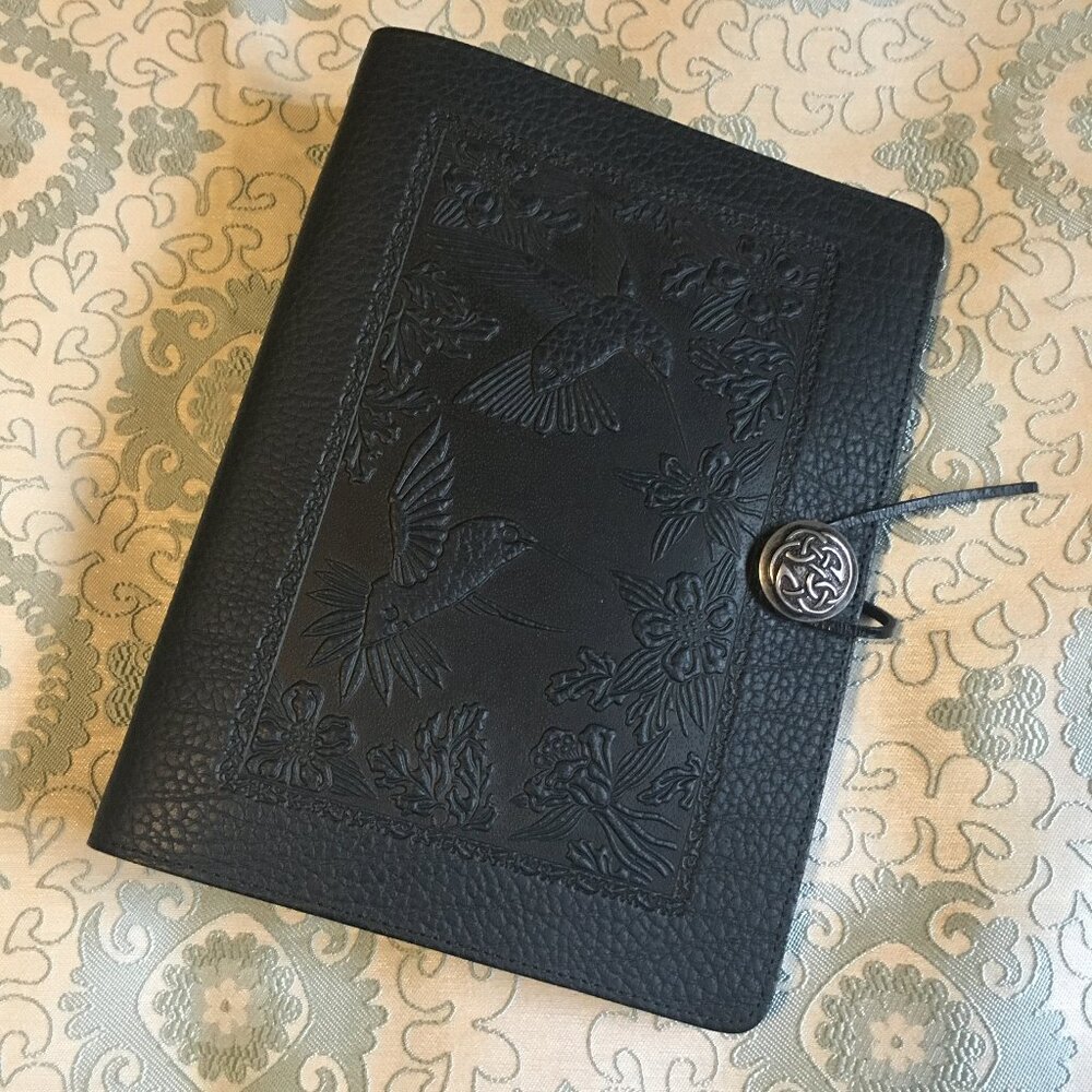 7-Ring Oberon Design Leather Daytimer Retired Hummingbird Navy Blue Binder Cover